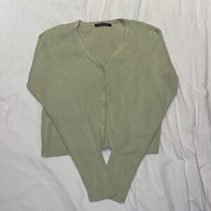 Brandy Melville Light/Sage Green Ribbed Cropped Cardigan Sweater Shirt